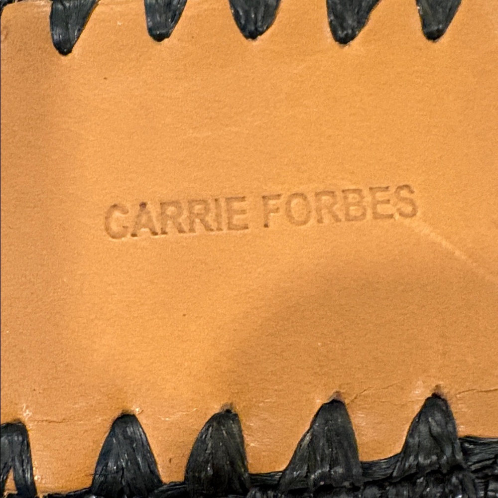Carrie Forbes Adam Pom Raffia Tassel Slide Sandals Black Tan EU 39 US 8.5 EUC - Picture 2 of 7